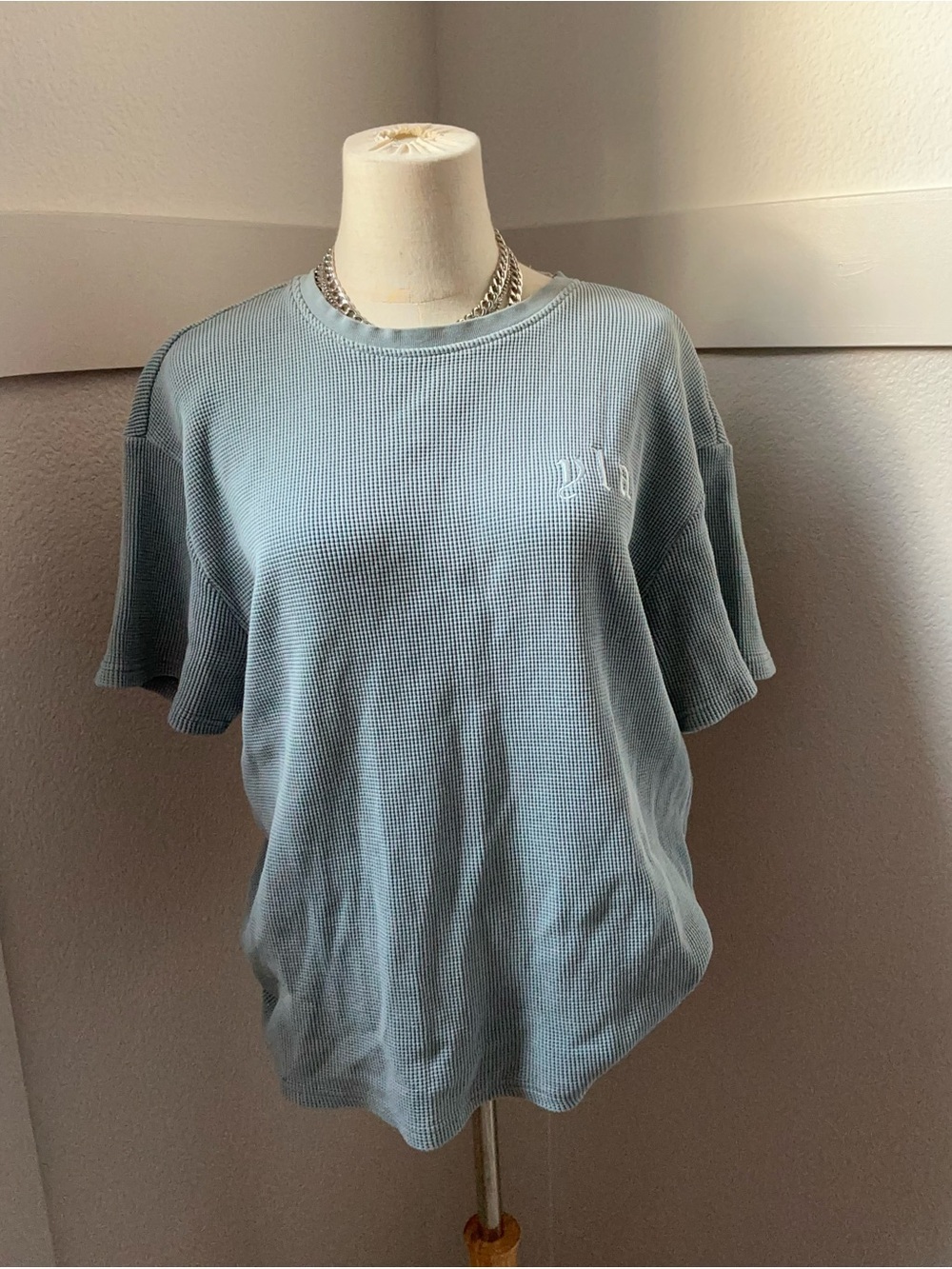 YoungLA Blue-Gray Waffle Knit Tee - Men's Oversized Short Sleeve - Picture 2 of 10